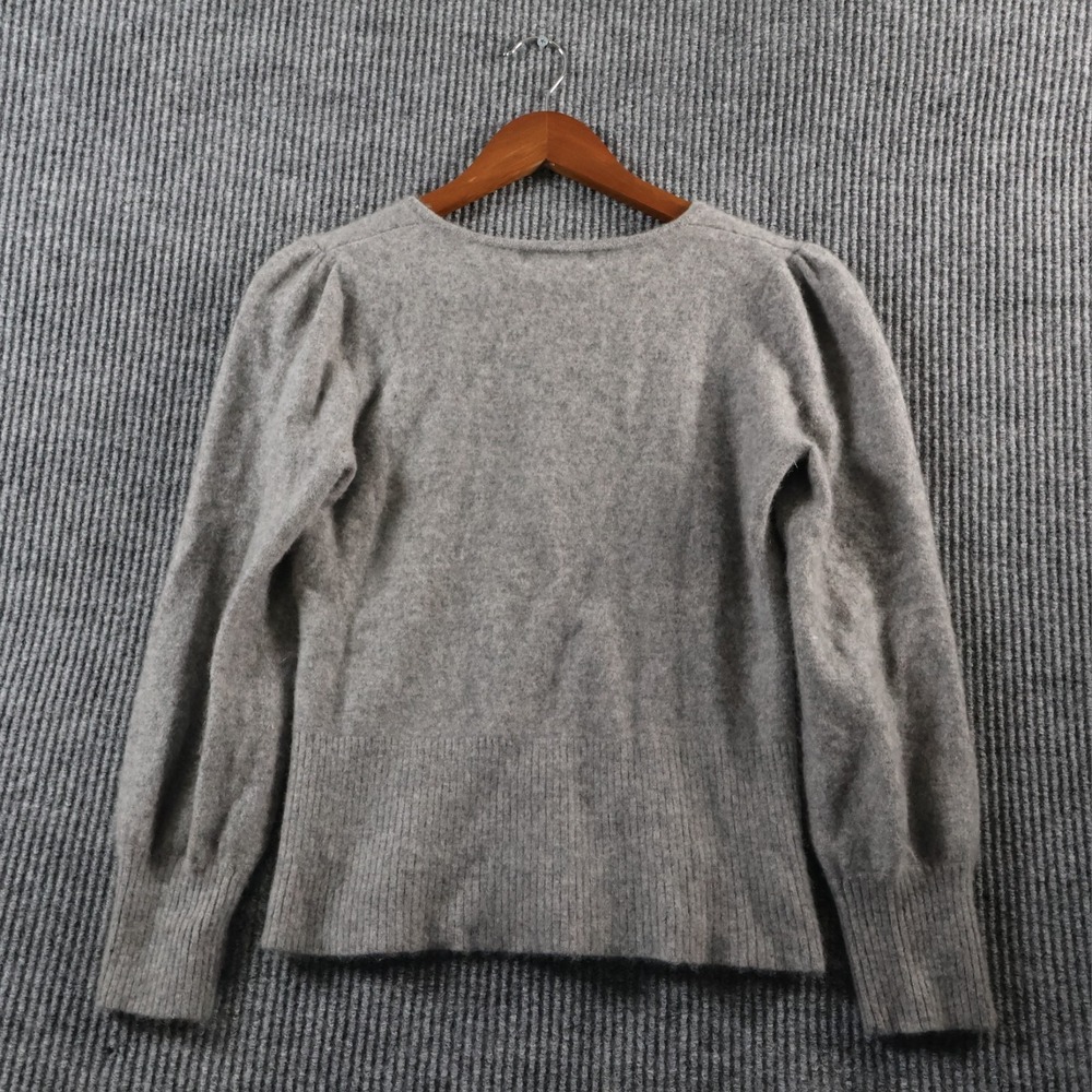 U-Knit Pure Cashmere Women's XL Gray Flannel Puff Sleeve Ribbed Pullover Sweater - Picture 3 of 9